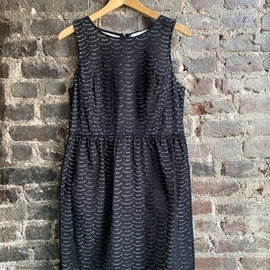LOFT Black Nude Lining High Neck Sleeveless Scalloped Cotton Dress Size 8